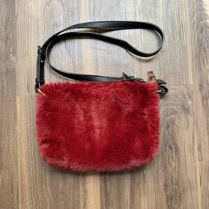 Topshop Red Wine Faux Fur Crossbody Purse Y2K